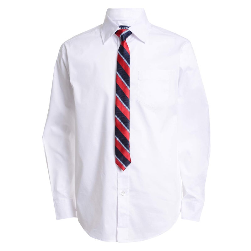 Izod Boys' Big Long Sleeve Dress Shirt with Tie, White, 18 - Image 1